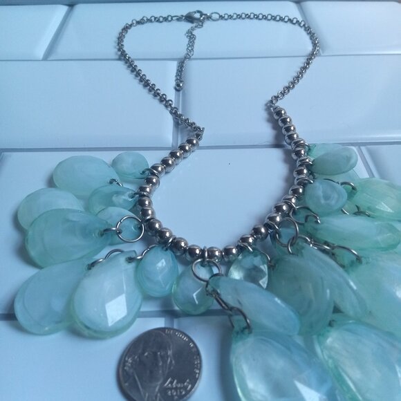 Smoky Light Blue Teardrop Statement Necklace - Picture 6 of 8